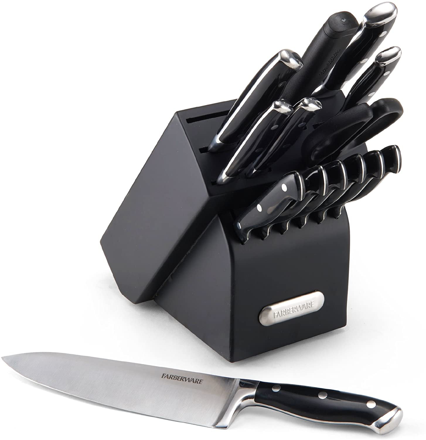 Farberware 15-Piece Forged Triple Riveted Knife Block Set, Black, HIGH Farberware 15 Piece Stainless Steel Knife Set