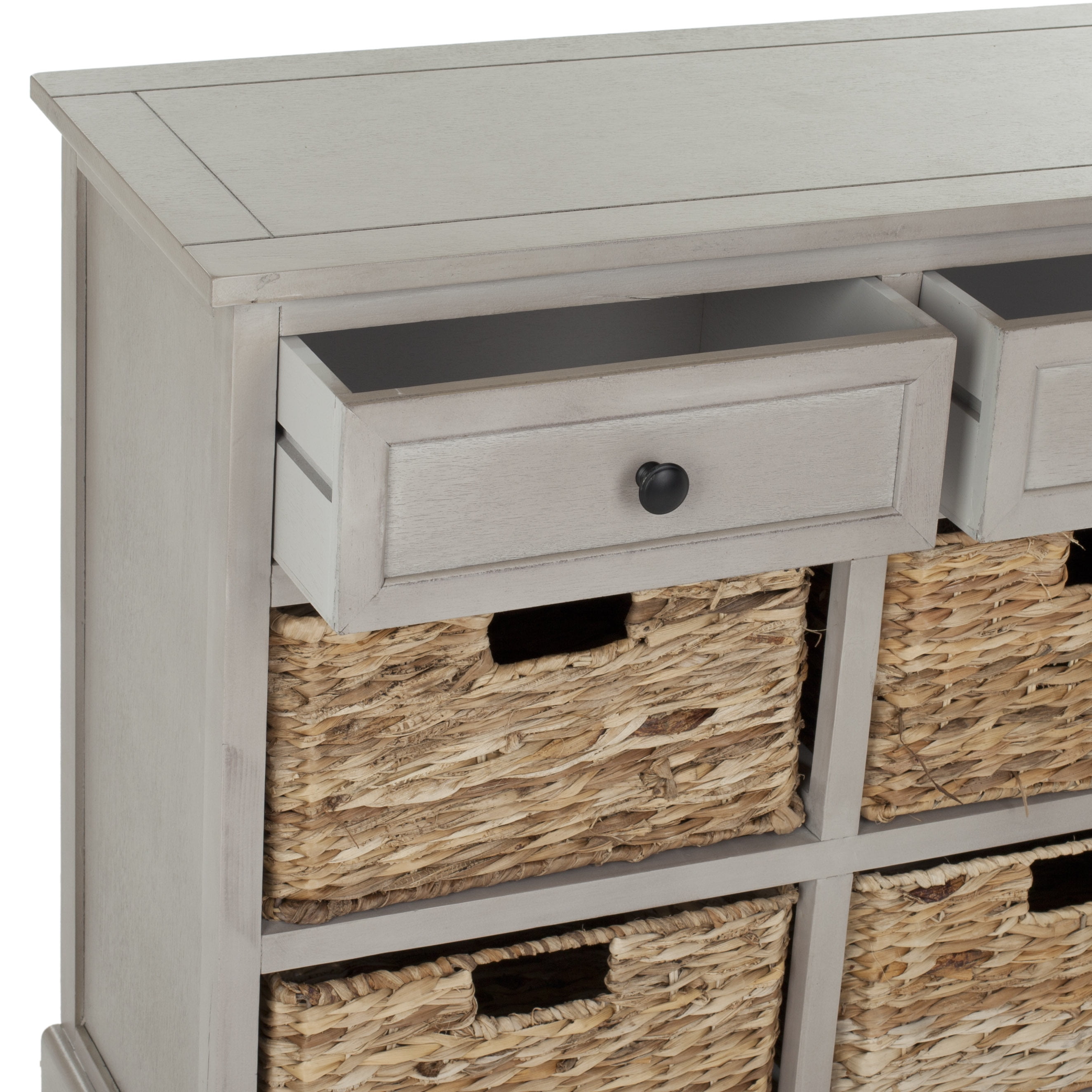 SAFAVIEH Herman 2-Drawer Storage Unit with 4 Wicker Baskets, Vintage Grey
