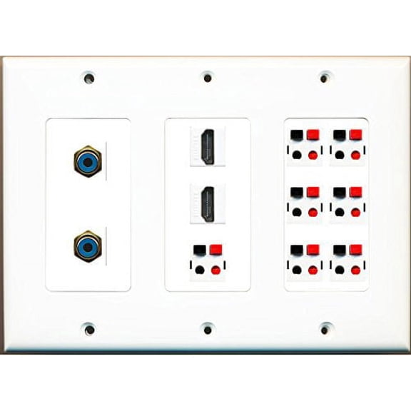RiteAV 2 HDMI 2 RCA Blue 7 Speaker Jack 7.2 Wall Plate Decorative White