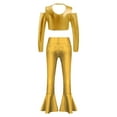 thumbnail image 2 of YONGHS Girls Shiny Metallic Jazz Hip Hop Street Modern Outfit Long Sleeve Crop Top with Flared Pants Gold 6, 2 of 5