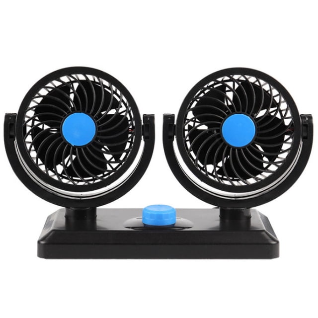 Ventilador de refrigeración para coche eléctrico de 12 V, ventilador de circulación de aire con doble cabezal giratorio de 360 °, rotación Manual, 2 velocidades. (Enchufes de encendedor de cigarrill