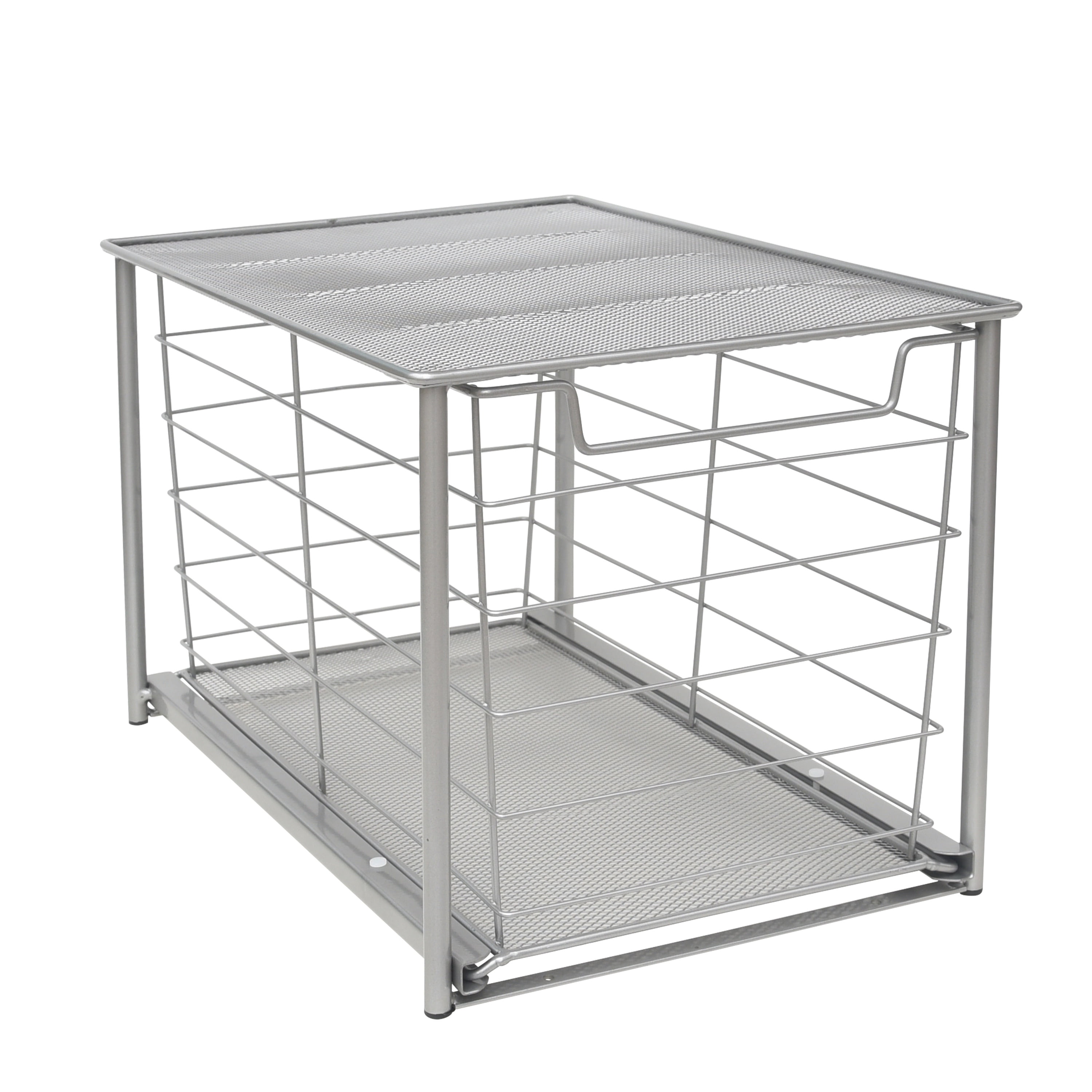 Mainstays Large Stackable Slide-Out Drawer Organizer, Satin Nickel, 14.96 in x 10.04 in x 9.29 in