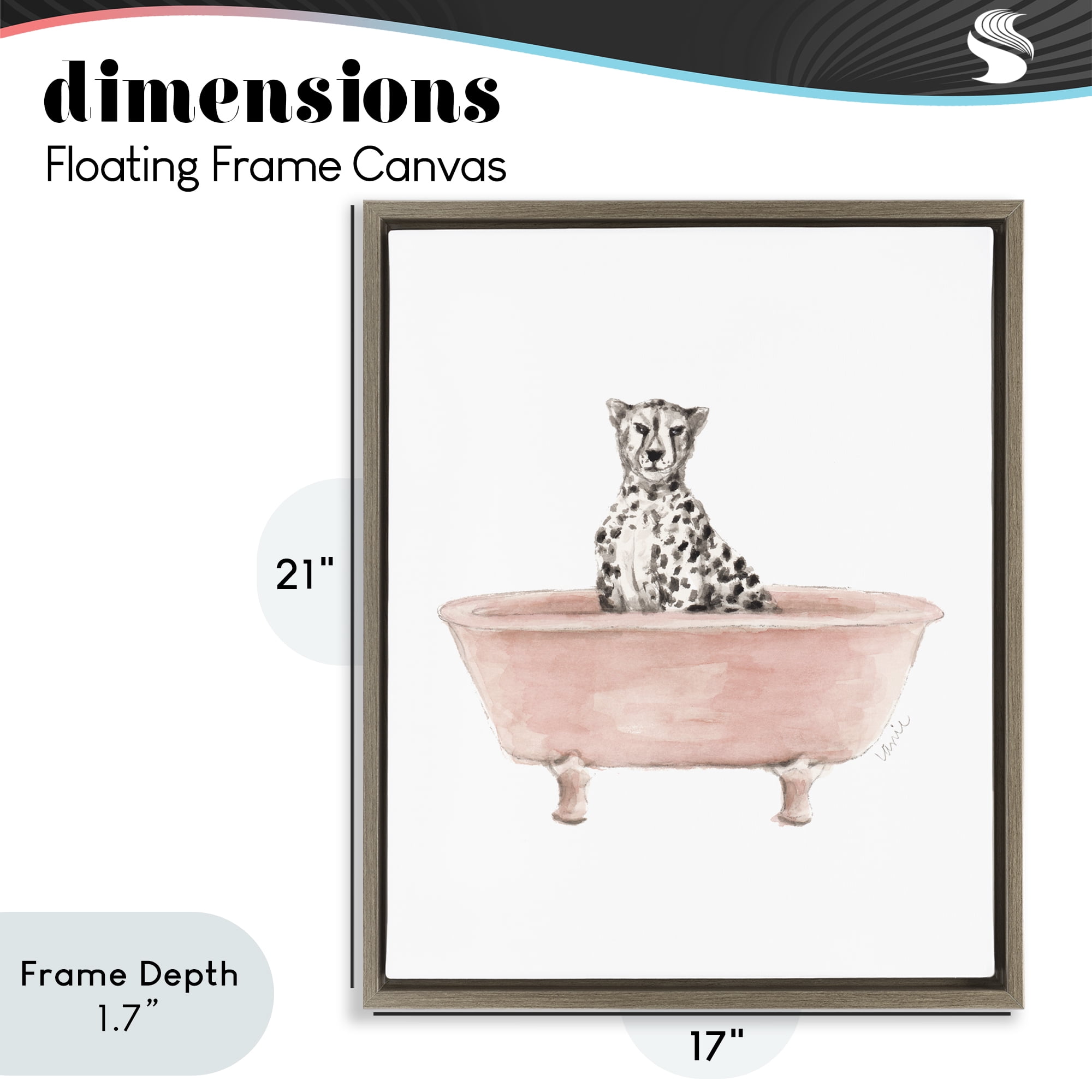 Stupell Industries Cheetah in Pink Tub Brown Framed Floater Canvas Wall Art, design by Lanie Loreth