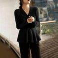 thumbnail image 3 of Breezora Women's V Neck Wool Blend Cardigan Peplum Hem Long Sleeve Slim Fit Knit For Various Occasions L Size Black, 3 of 7