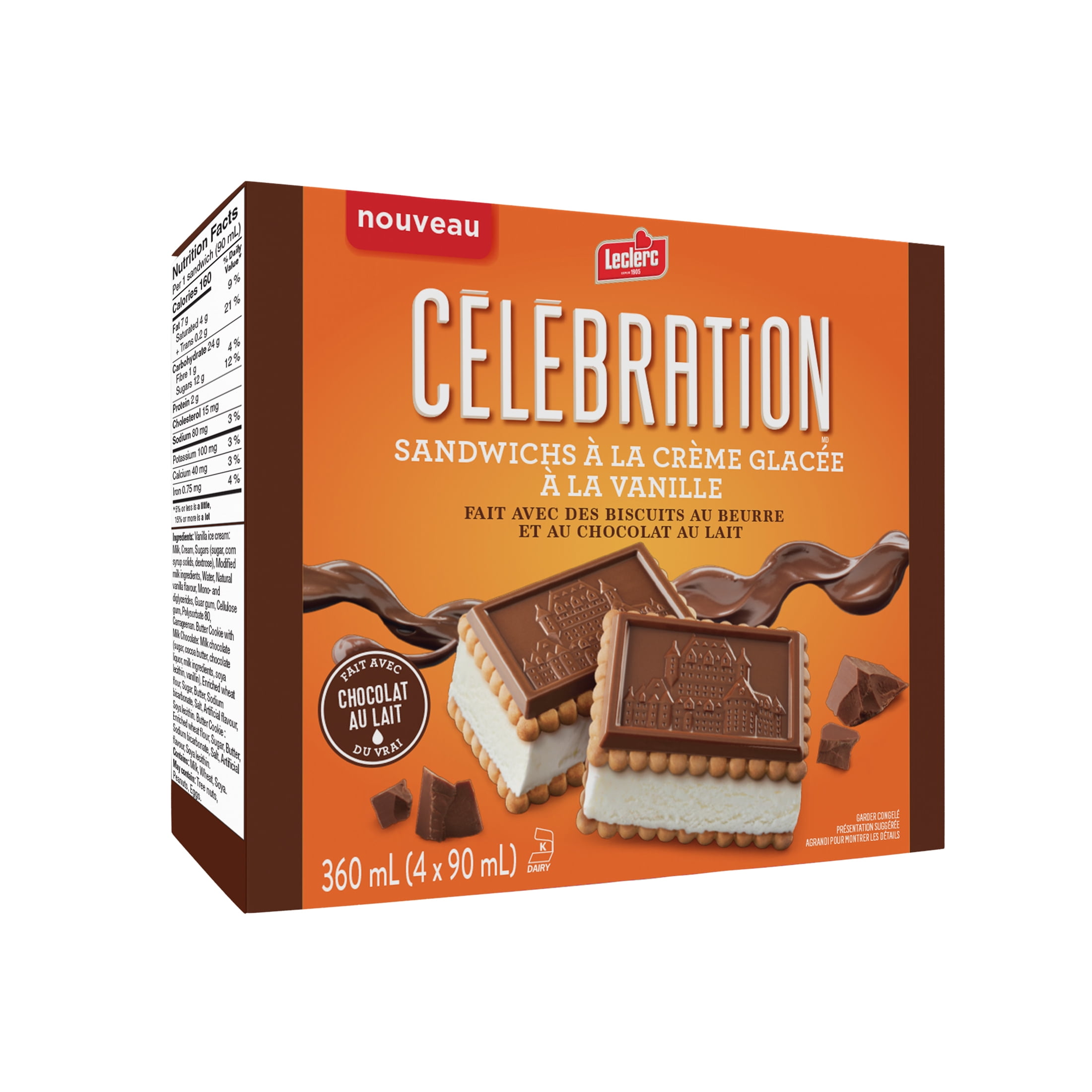 Leclerc Celebration Vanilla Ice Cream Sandwiches, 4x90ml, 360ml