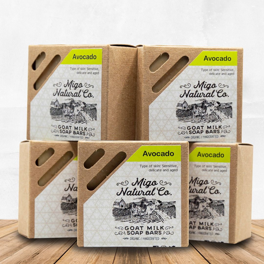Pack of 5 Avocado Soaps of Goat Milk - Sensitive, Delicate and Aged Skin - Migo Natural Co