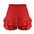 thumbnail image 4 of Dezsed Flowy Shorts for Women Summer Elastic Waist Shorts Casual Boho Beach Shorts Ruffle Mini Skirts Running Tennis Shorts Red S, 4 of 6