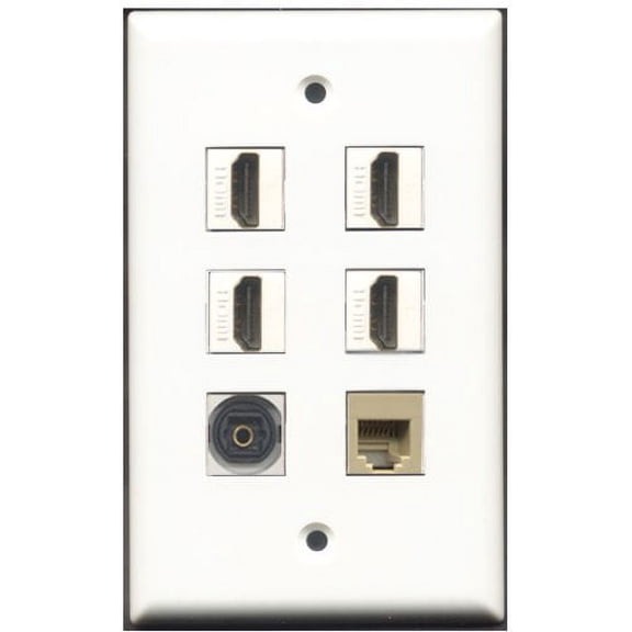 RiteAV - 4 Port HDMI 1 Phone RJ11 RJ12 Beige 1 Toslink Wall Plate