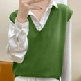 thumbnail image 2 of Sweater Vest for Women V Neck Sleeveless Knit Solid Pullover Tops Green S, 2 of 3