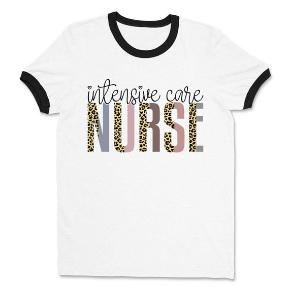 Intensive Care Nurse Ringer Tee Shirt Unisex Medium White/Black