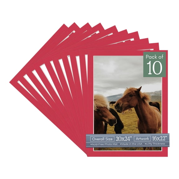 Deep Red Picture Frame Mat for 20x24 Frames - Fits 16x22 Photos - 10 Mats