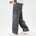 thumbnail image 3 of Mercatoo Teen Boys Cargo Jeans Stretchy Baggy Versatile Straight Elastic Waist Washed Denim Pants Youth Loose Relaxed Streetwear, 3 of 8