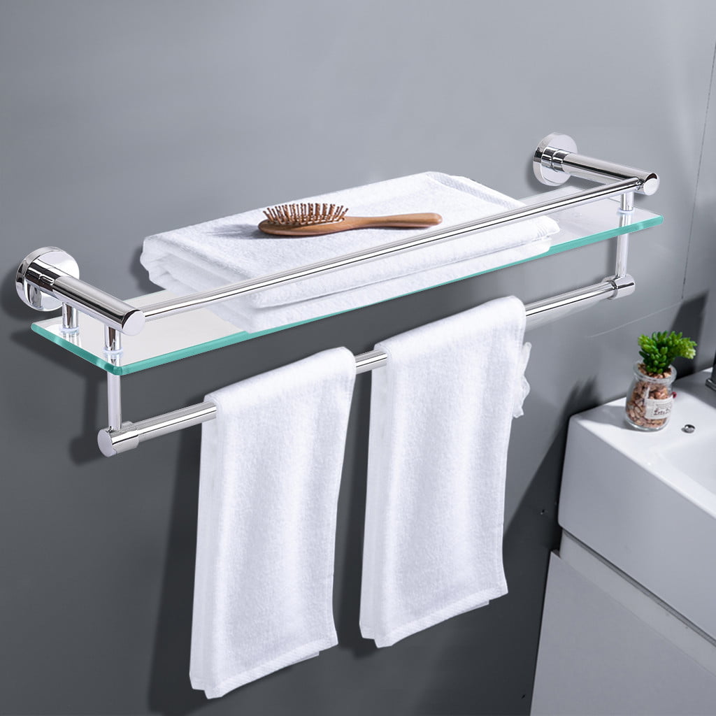 Tuscom Glass Bathroom Shelf with Stainless Steel Towel Bar ...