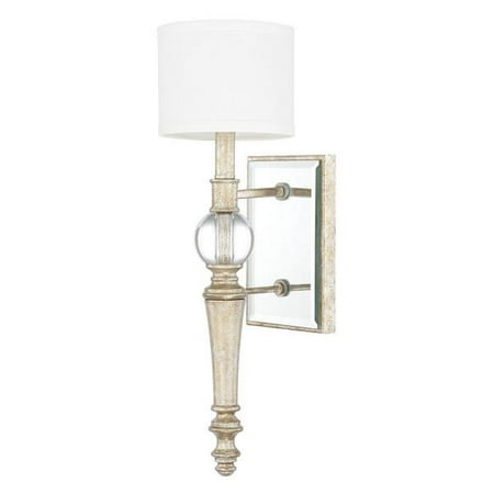 Eurofase Lighting Crystal Sconce - Capital Lighting Carlyle - One Light Wall Sconce, Gilded Silver Finish with White Fabric Shade with Clear Crystal