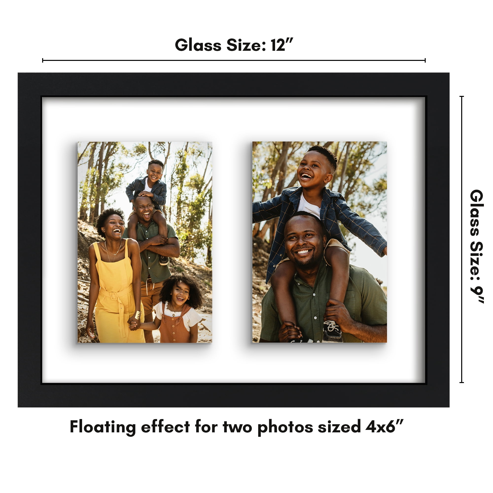 Americanflat 4x6 Double Picture Frame with Shatter-Resistant Glass Fits 2 use as One 9x12 Poster Frame - Black