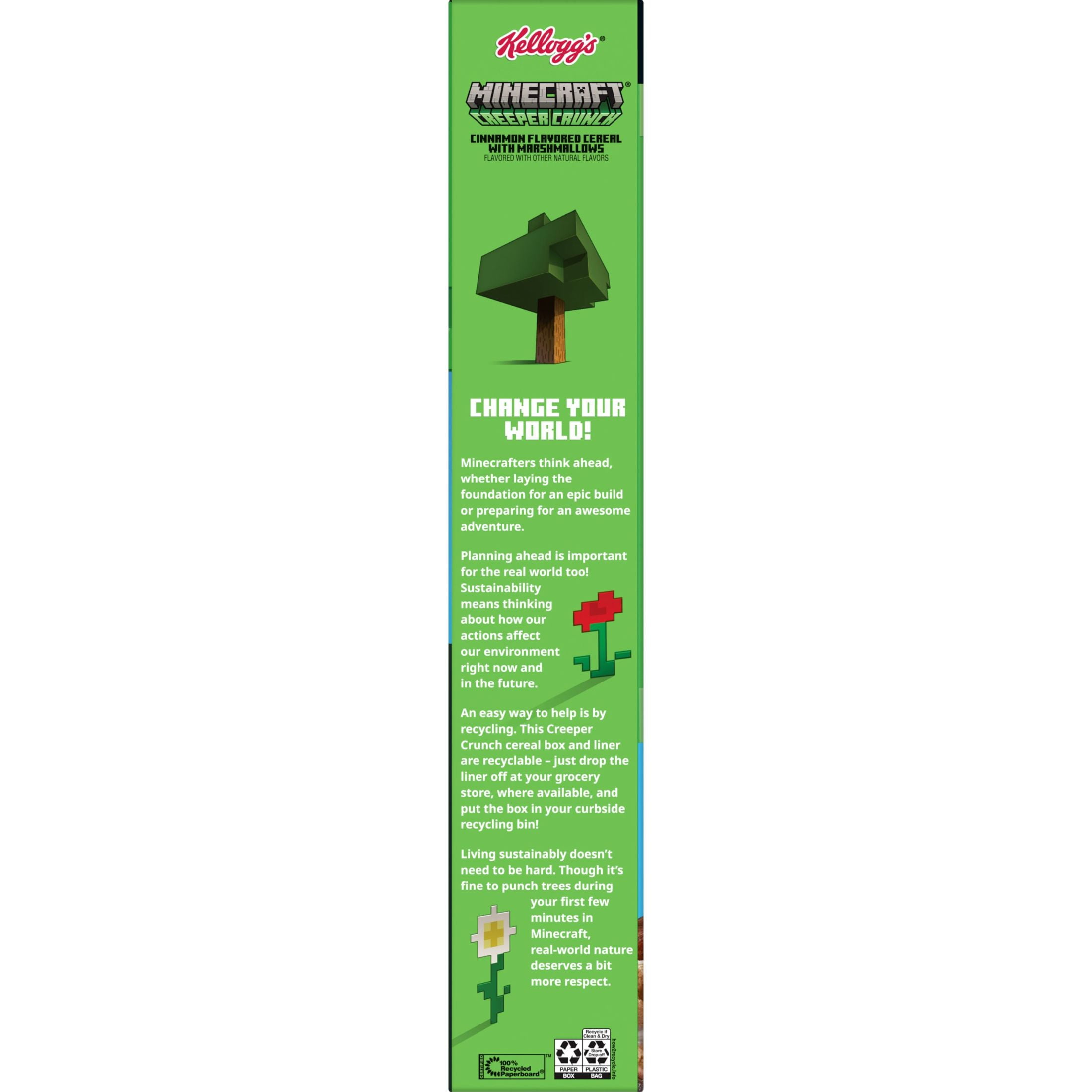 Kellogg's Minecraft Creeper Crunch Breakfast Cereal, Kids Cereal, Family Breakfast, Family Size, Cinnamon with Marshmallows, 12.7oz Box (1 Box)