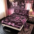 thumbnail image 2 of Meiyoeat Butterfly Initial E Letter Queen Sheet Sets for Women Girls, Black Pink Bowknot Damask Floral Bedding, 4 Pieces, 2 of 5