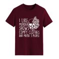thumbnail image 1 of Camiseta de manga corta para mujer, color burdeos, con cuello redondo, estilo casual chic, talla XL, con estampado blanco, 1 of 6