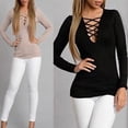 thumbnail image 4 of Inevnen Women's Casual Long Sleeve T-Shirt Criss Cross Lace Up V-Neck Basic Tees Tops Blouses, 4 of 6