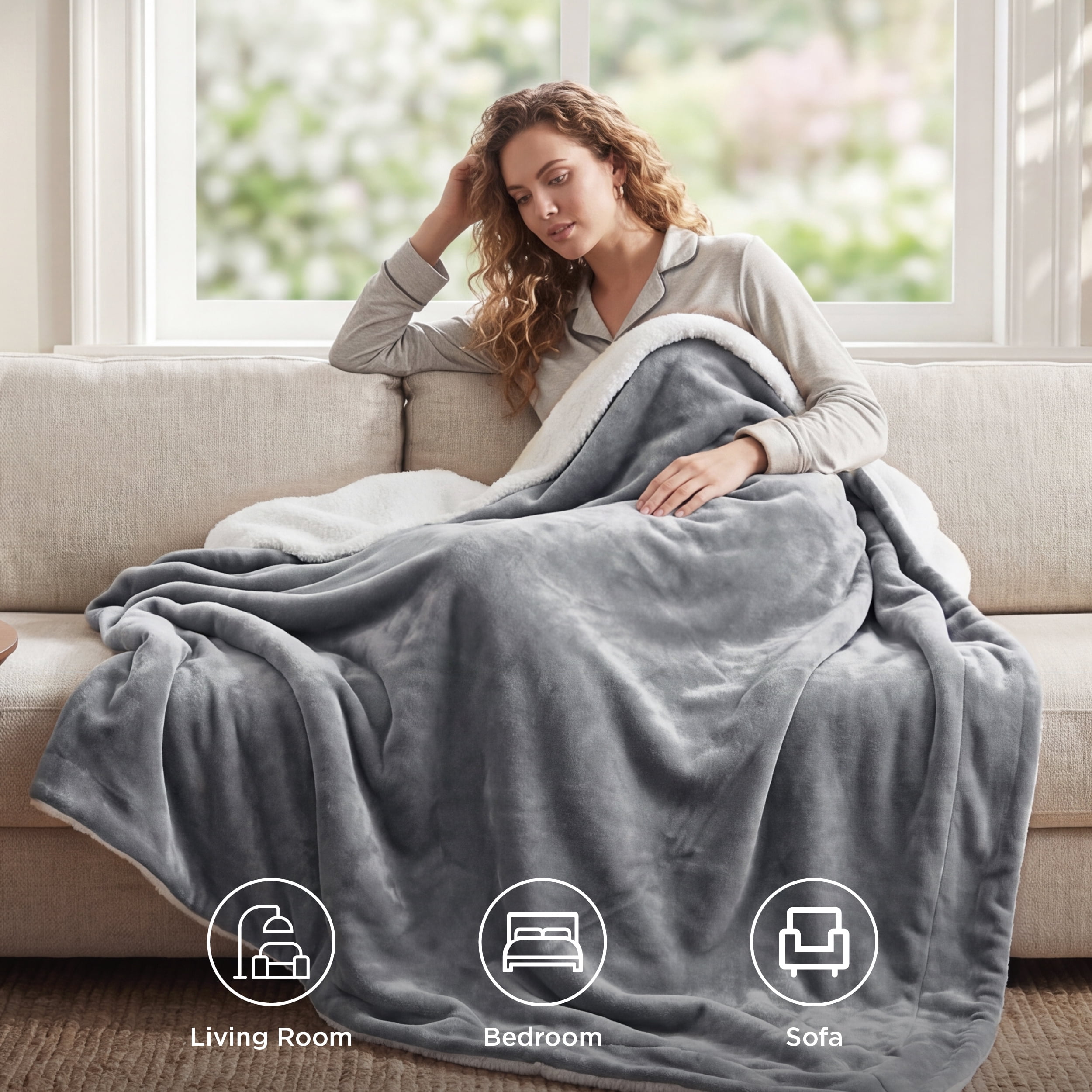 U by Bedsure GentleSoft Sherpa Fleece Blankets Queen Size for Bed - Thick and Warm Throw for Women and Men, Soft Fuzzy Plush Queen Blanket for Winter, Grey, 90x90 Inches