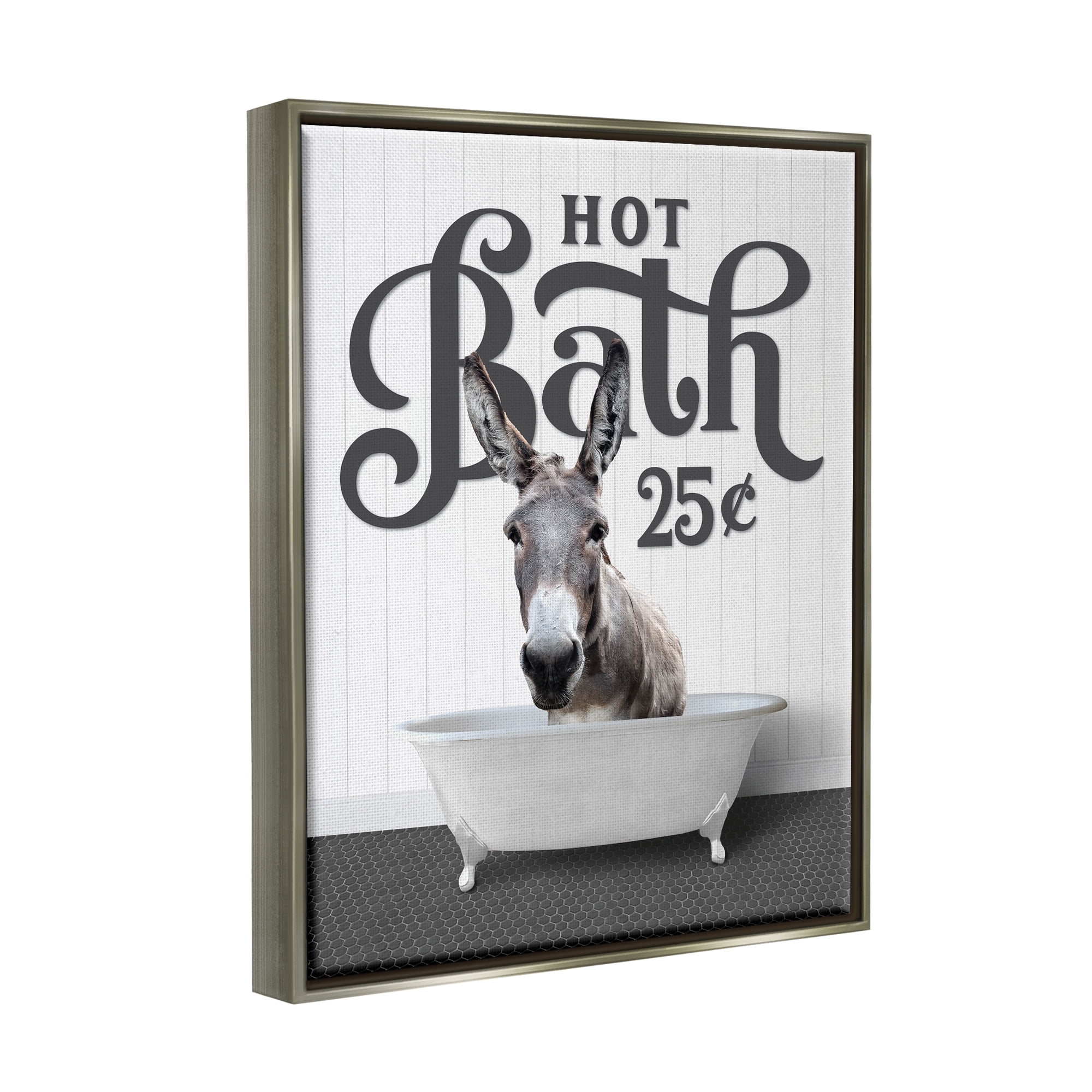 Stupell Industries Vintage Donkey Bathtub Animals & Insects Painting Gray Floater Framed Art Print Wall Art, 17 x 21