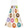 thumbnail image 2 of SKYSONIC 2 PCS 12"x17" Hand Towels for Kitchen Birthday Sweets Donut Dessert Bathroom Hand Towels Kitchen Towels with Hanging Loop, Doughnut Chocolate Hanging Tie Towels, 2 of 6