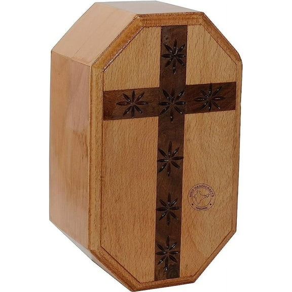 Wooden Engraved Urns for Human Ashes Adult - Wooden Box Rosewood Cremation Urns for Ashes Burial Urns for Columbarium - Large (Walnut Cross - 250 Cubic In)