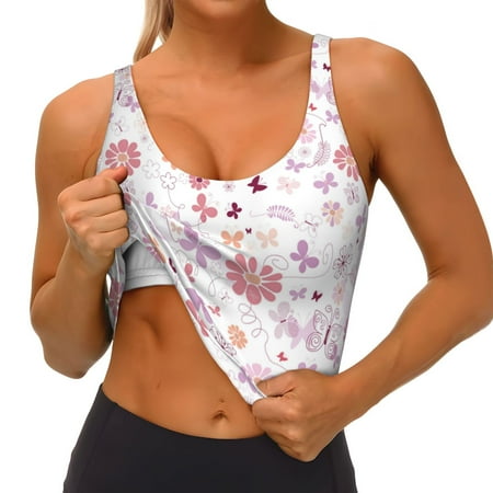 Goofa Retro Floral Printed Sports Bras for Women  High Impact Running Bra Workout Crop Tank Tops Longline Sports Bra Push up-Medium
