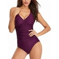 thumbnail image 1 of Women's One Piece Swimsuits Ruched Tommy Control Swimwear V Neck Sexy Back Crossover Swimming Bathing Suits, 1 of 5