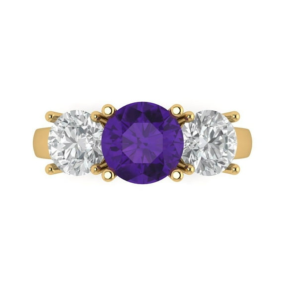 Three-Stone Engagement Ring for Women - 3ct Natural Amethyst in 18K Yellow Gold Promise Ring