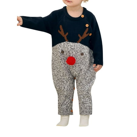 

Canis Newborn Baby Girl Boys Xmas Knitting Romper Deer Jumpsuit Christmas Outfits