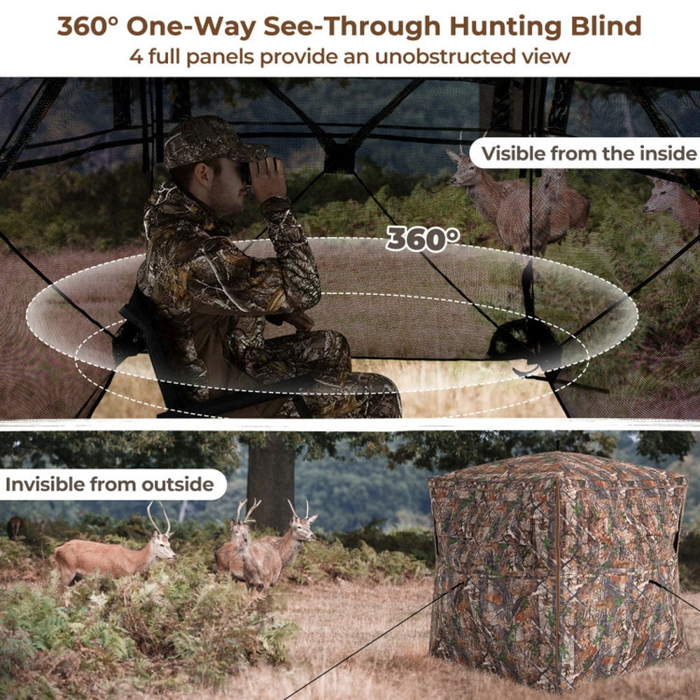 Spaco Hunting Blind 360 Degree One-Way See-Through Ground Blind for 2-3 Person, Camping Tent for Hiking Traveling