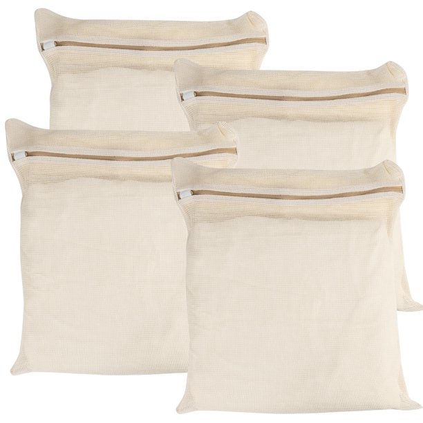 Juego de bolsas de lavandería de malla grande y duradera de algodón orgánico de 4 piezas