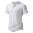 thumbnail image 2 of YYDGH Henley Shirts for Men Slim Fit Short Sleeve Basic T-Shirts Summer Solid Color Casual Tee White S, 2 of 9