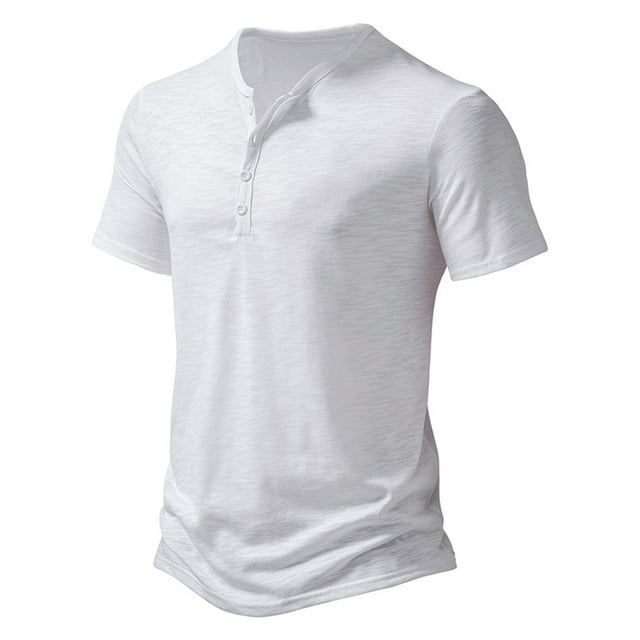 BADHUB Classic Fit T-Shirts for Men Short Sleeve Button Henley Pullover Solid Color Basic Tees Lightweight Top Blouse