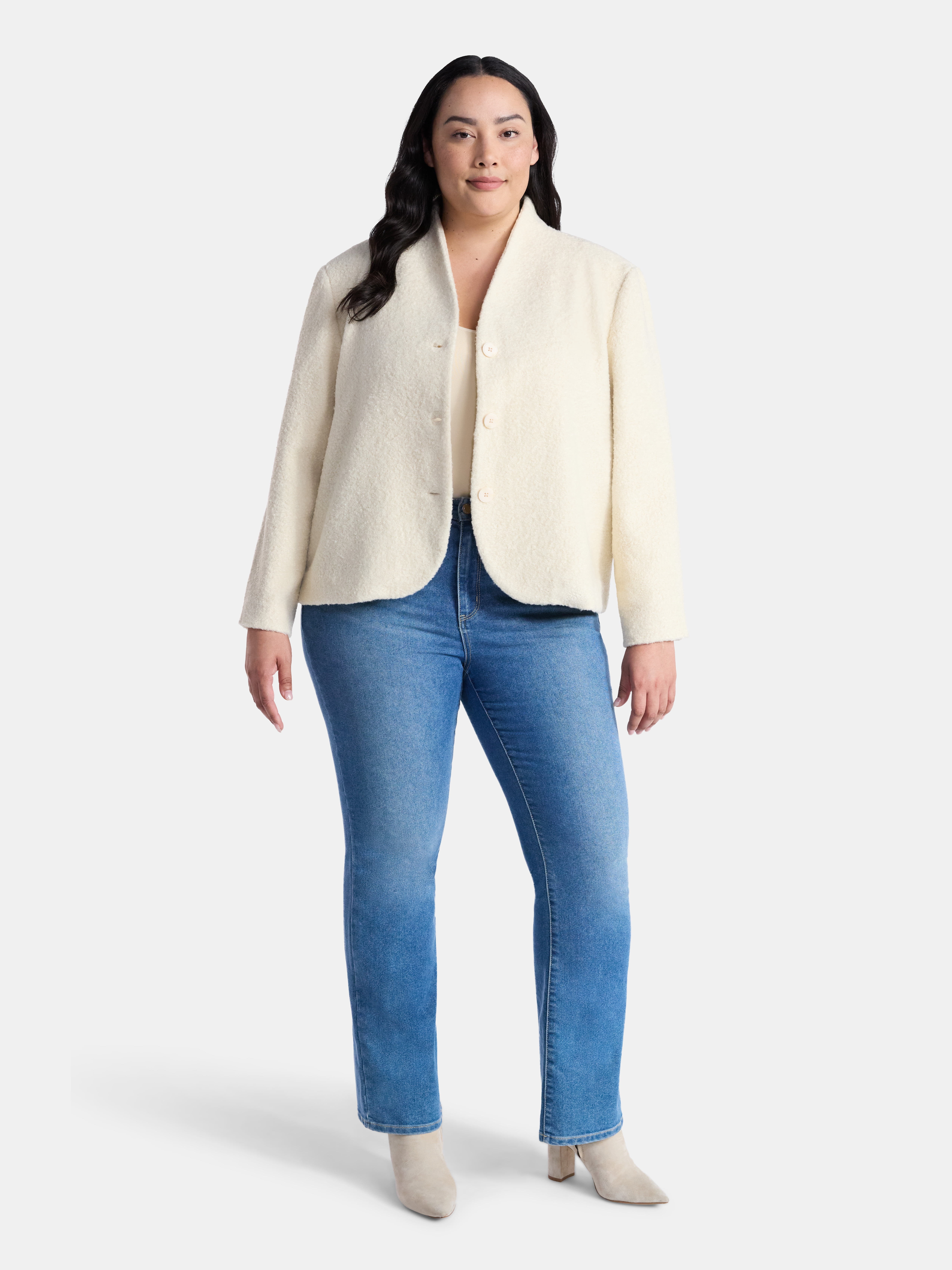 Terra & Sky Women's Plus Long Sleeve Cocoon Jacket, Sizes 0X-5X