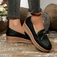 thumbnail image 5 of Dpityserensio Women's Loafers Solid Color Round Toe Bowknot Shallow Mouth Flat Wedge Heel Shoes, 5 of 9