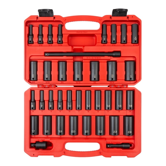TEKTON 3/8 Inch Drive Deep 6-Point Impact Socket Set with Case, 37-Piece (1/4 - 1 in., 6 - 24 mm) | SID91403