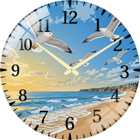 23.6 Inch Seagulls Flying Over The Beach Glass Wall Clock for Hanger Office Room, Living Room, Bedroom Or Kitchen Style 60x60cm