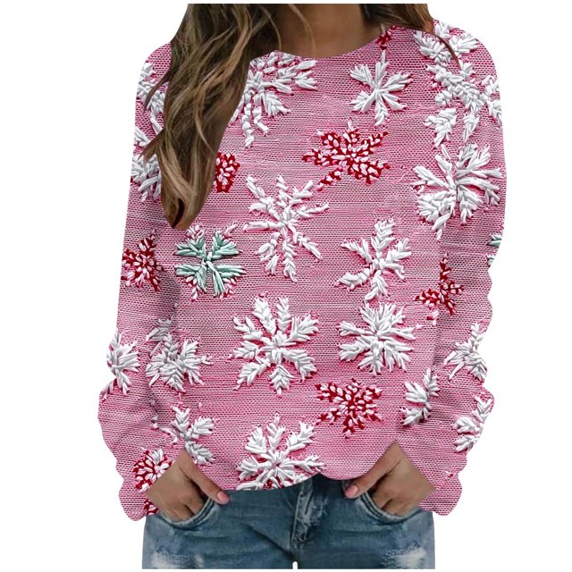 Blouse Ample à Manches Longues Imprimée à Col Rond pour Femmes, Blouses pour Femmes