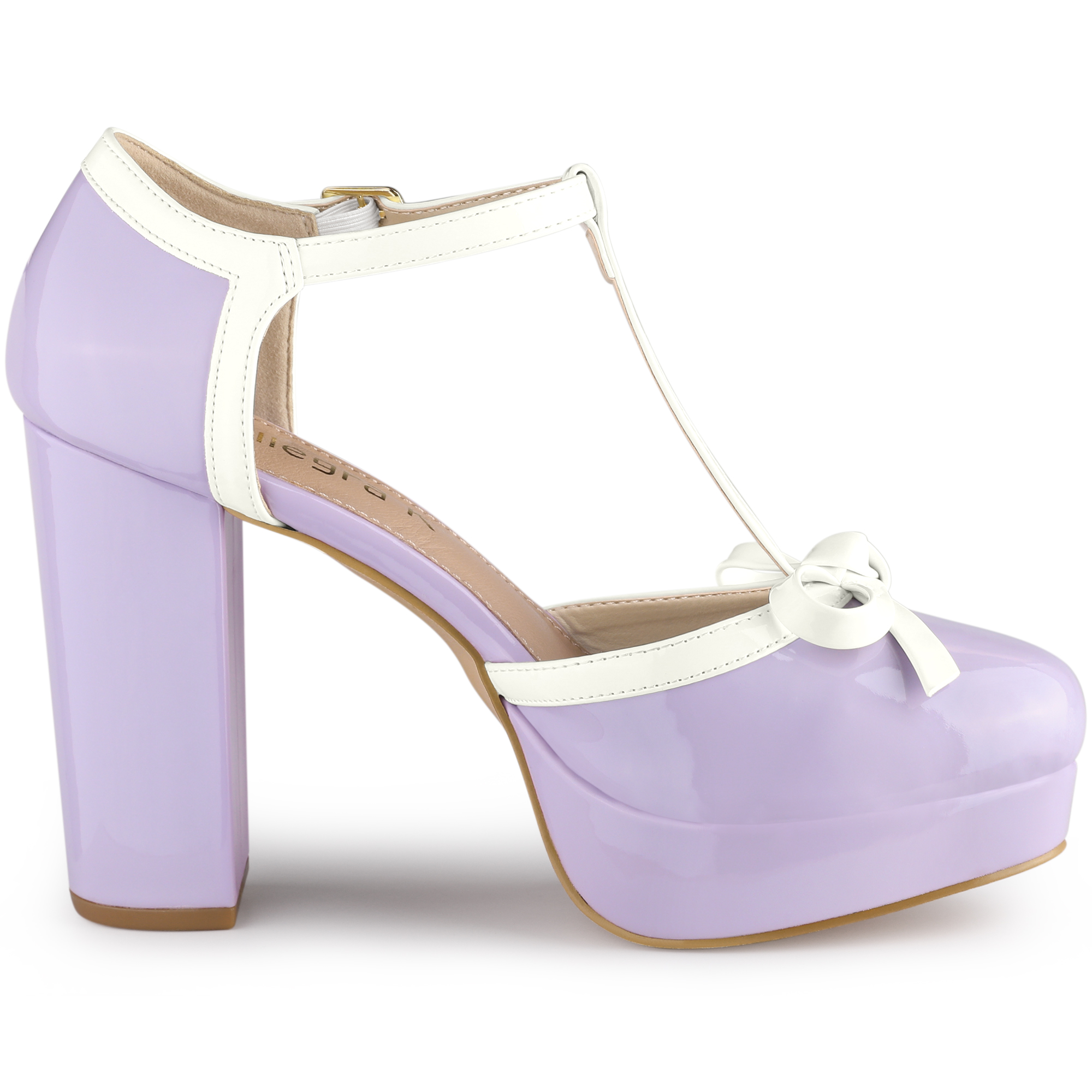 Unique Bargains Women's Platform Bow T Strap Round Toe Pumps Purple 8