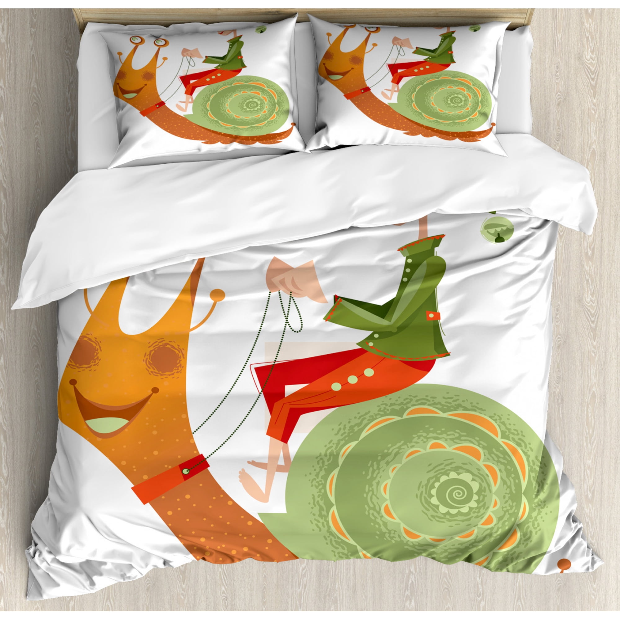 Gnome Duvet Cover Set King Size, Little Elf Riding a Snail Pastel Dreamland  Children Creative Cartoon, Decorative 3 Piece Bedding Set with 2 Pillow  Shams, Olive Green Burnt Sienna, by Ambesonne - Walmart.com