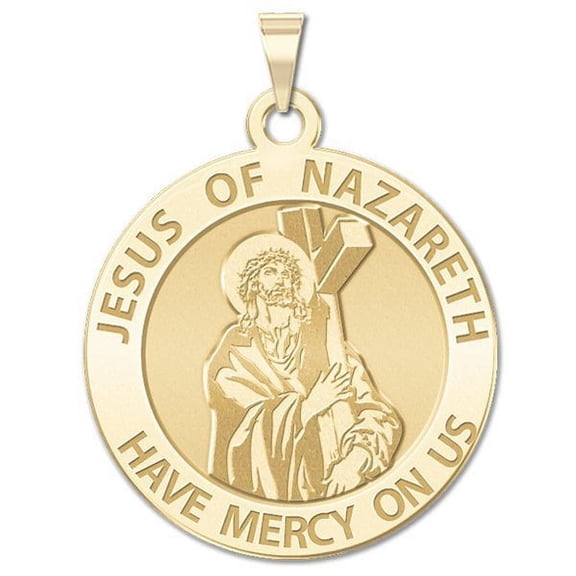 Jesus of Nazareth Religious Medal - 1 Inch Size of a Quarter -Solid 14K Yellow Gold