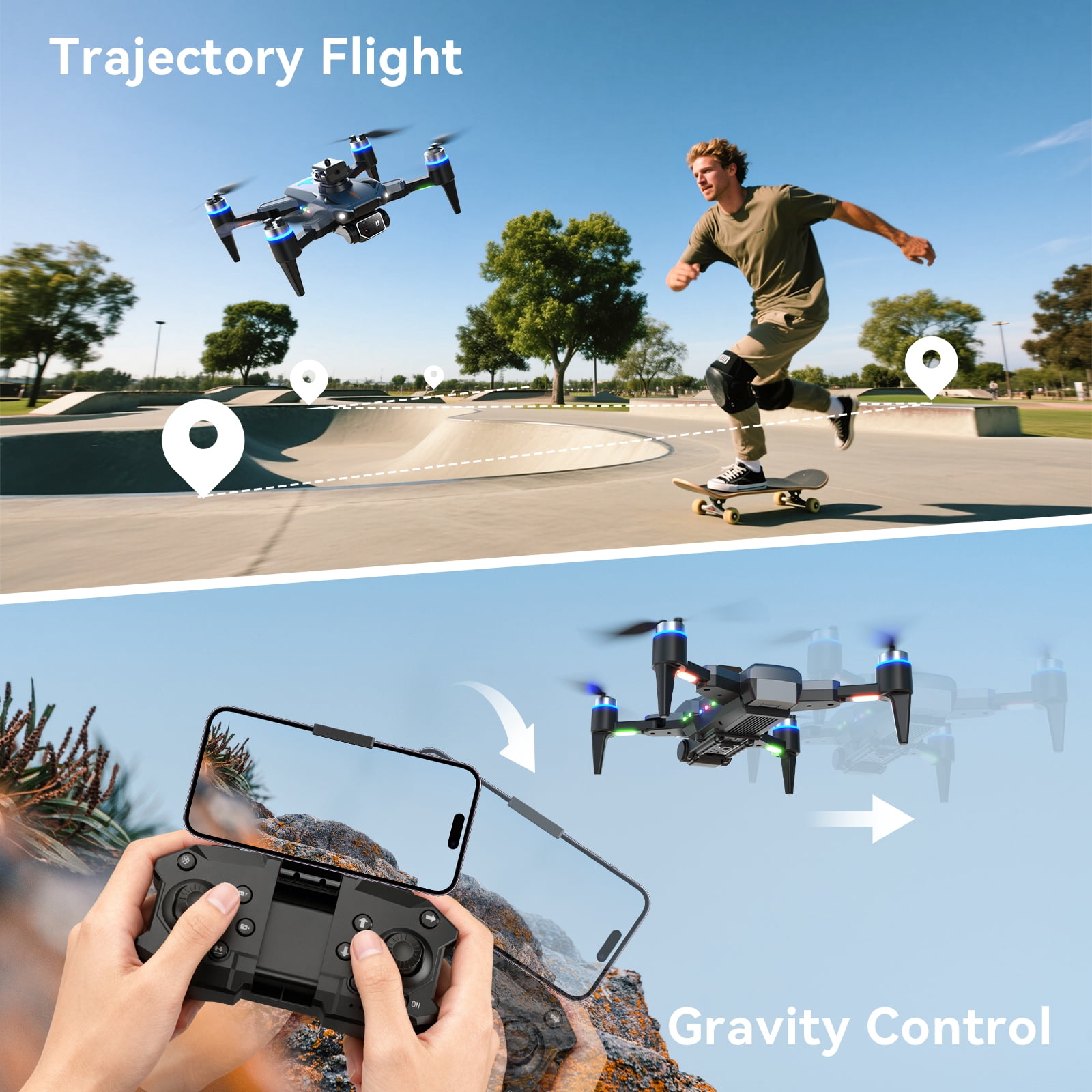 JoyStone RC Drone with 4K Camera for Adults Kids, Brushless Mini Drone with Headless Mode, RC Quadcopter with Colorful LED Light, 2 Batteries for Beginners