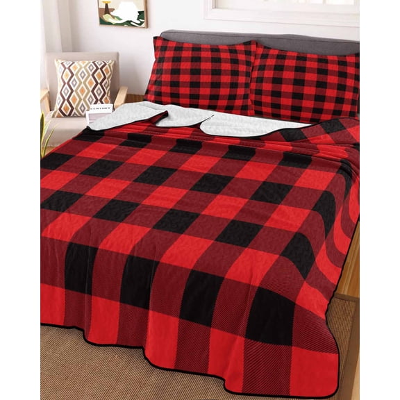 Red Black Buffalo Plaid Full Size Down Alternative Comforter, Lightweight Comforter Quilt Bedding Set with Pillow Shams Black Red Checkered All Seasons Bed Comforter Duvet Insert 78"x90"