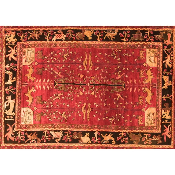 Ahgly Company Indoor Rectangle Animal Orange Traditional Area Rugs, 3' x 5'