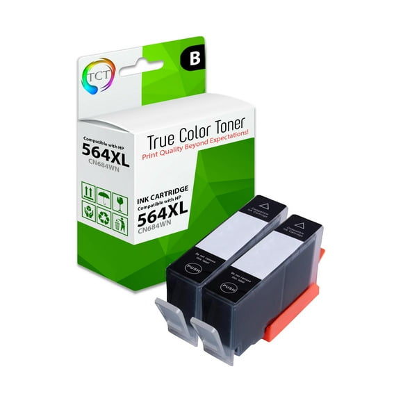 TCT 564XL Black Ink Cartridge 2 Pack - Compatible Replacement for HP 564XL 546 XL Black Works With HP Photosmart 5511 5512 5514 5515 5520 5522 5524 5525 Printers (550 Pages)