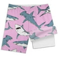 thumbnail image 5 of FASHOFT Boys Swim Trunks with Compression Liner Hawaiian Printed Bathing Suit Quick Dry Beach Poor Swimsuit Kids Swim Shorts Pink, 5 of 5