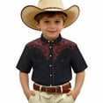 thumbnail image 4 of VNKIDY Boys Kids Western Style Floral Embroidered Shirt Short Sleeve Button Down Cowboy Shirt For Casual And Party Wear Black 8-9 Years, 4 of 4