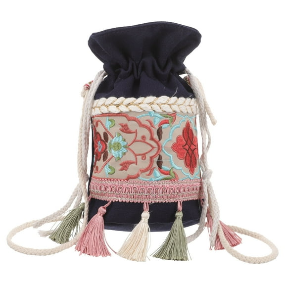 FONDOTIN 1Pack Multi Tassel Bucket Bag Bohemian Style Storage Bag for Women Daily Life